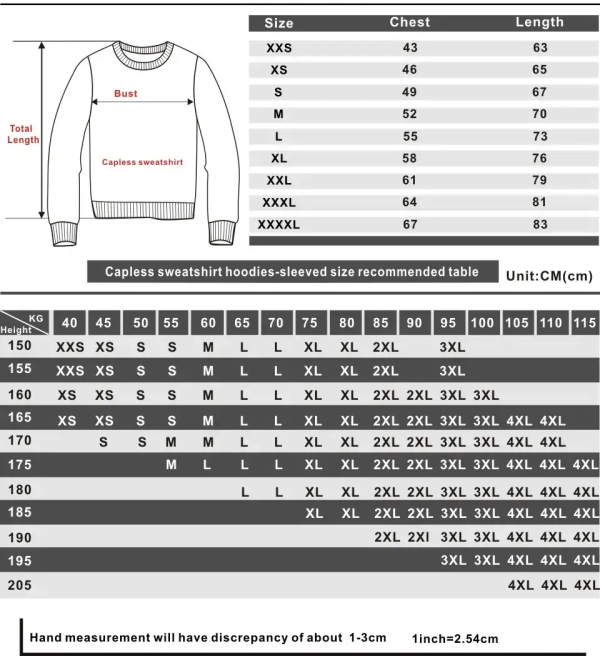 Sturniolo Merch Sweatshirt size chart